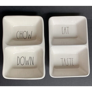 Rae Dunn Divided Snack Dish Party Appetizer Bowls Farmhouse Rustic Decor Set 2